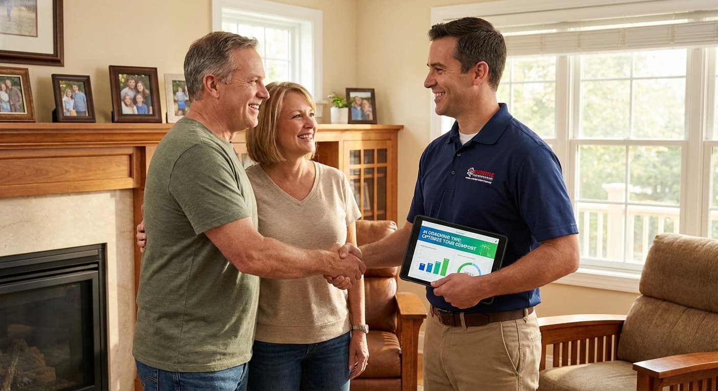 Contractor using AI sales coaching on phone with customer