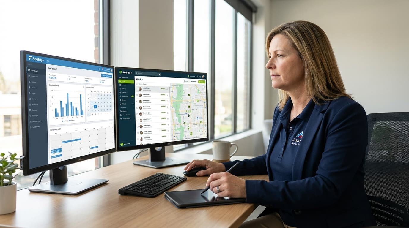 Side-by-side comparison of GoHighLevel and ServiceTitan dashboards for contractors