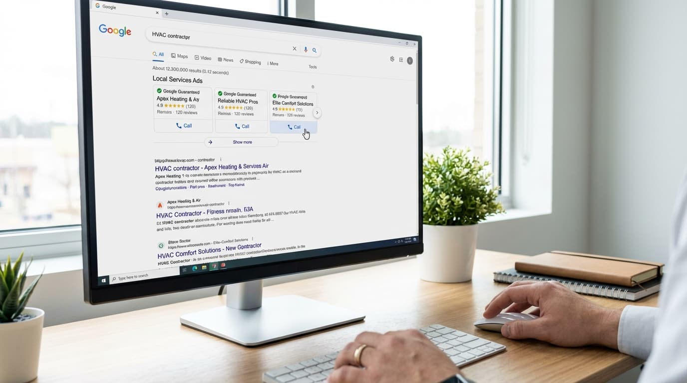 HVAC contractor profile appearing at top of Google search results with Google Guaranteed badge
