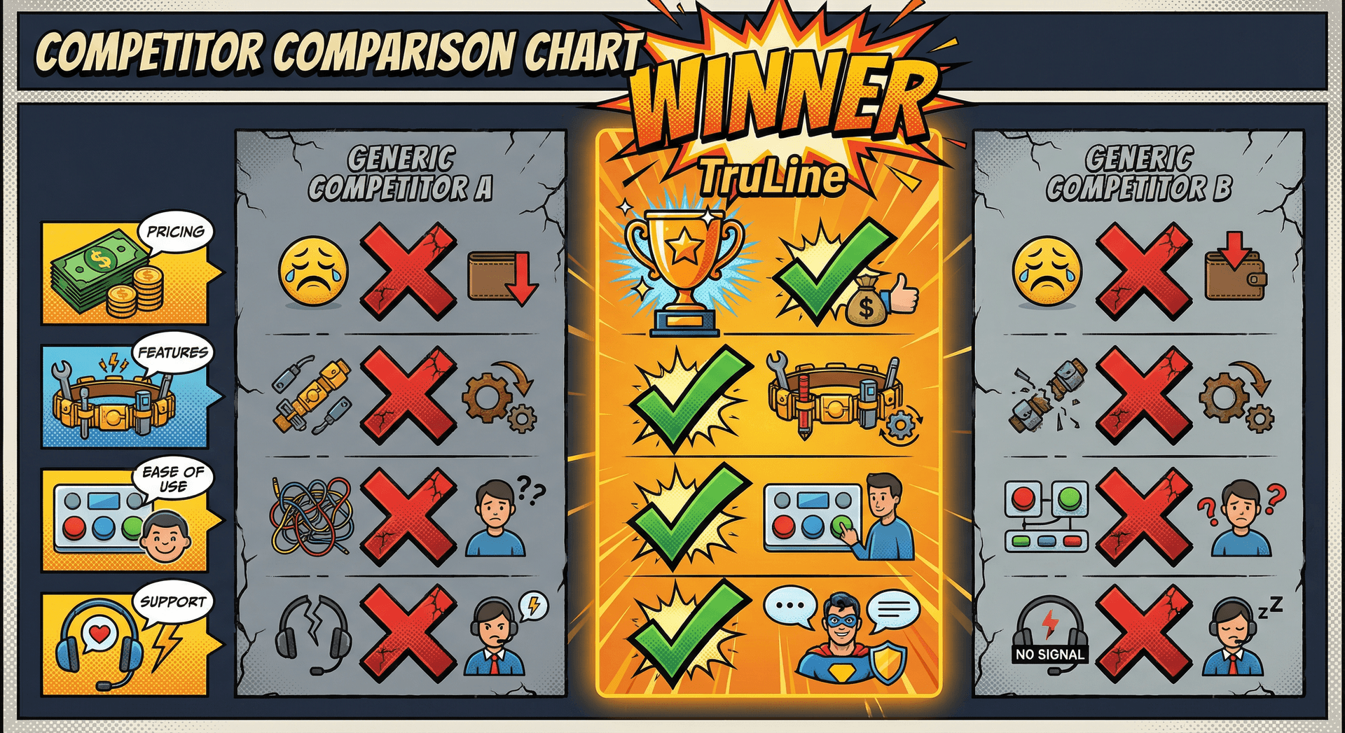 TruLine vs competitors feature comparison infographic